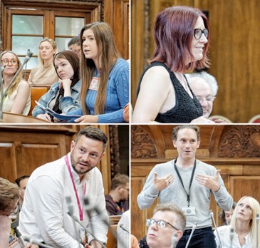 PPCTTO blog post – pic 4 A montage of photos from the Leeds Learning Disability People's Parliament - Council Chambers Takeover in June 2025