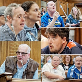 PPCTTO blog post – pic 6 A montage of photos from the Leeds Learning Disability People's Parliament - Council Chambers Takeover in June 2025