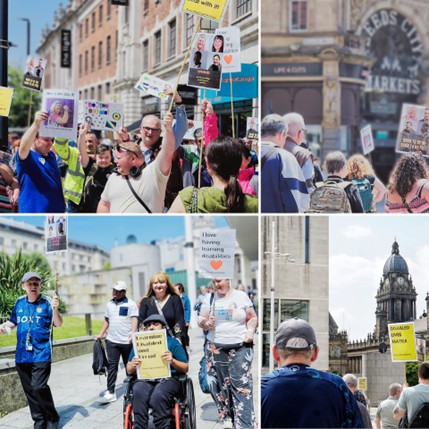 PPCTTO blog post – pic 8 A montage of photos from the Leeds Learning Disability Pride March in 2025